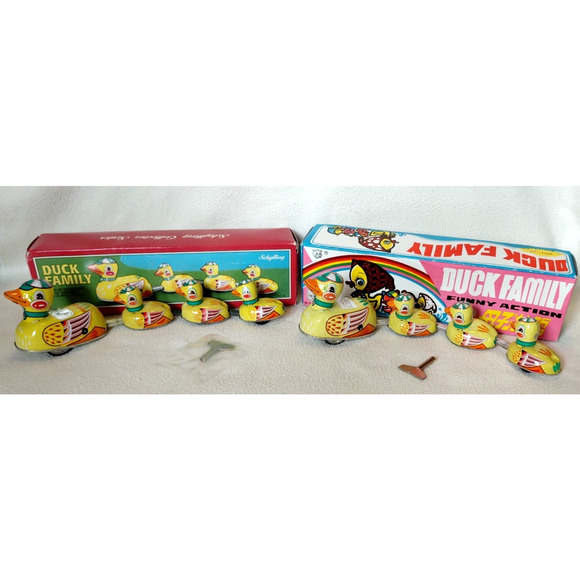 2 Vintage Wind Up Duck Family Toy w/Boxes & Keys Bic & Schylling Bobing Duckling - Picture 1 of 12